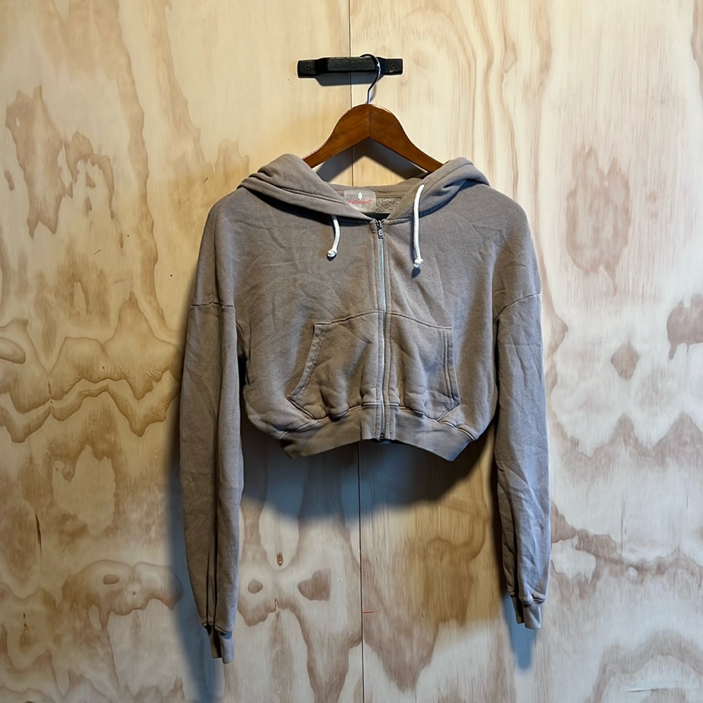 Free People Movement Cropped Zip Up Hoodie XS Beige